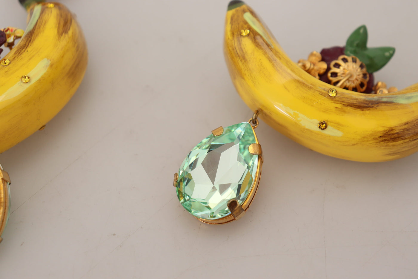 Gold Crystal Banana Clip-on Sicily Jewelry Dangling Earrings