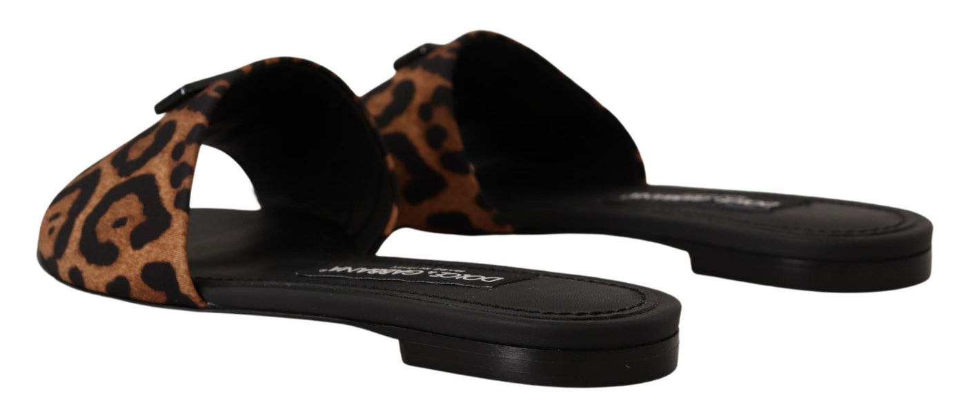 Brown leopard print 100% Leather Slide Flat sandals