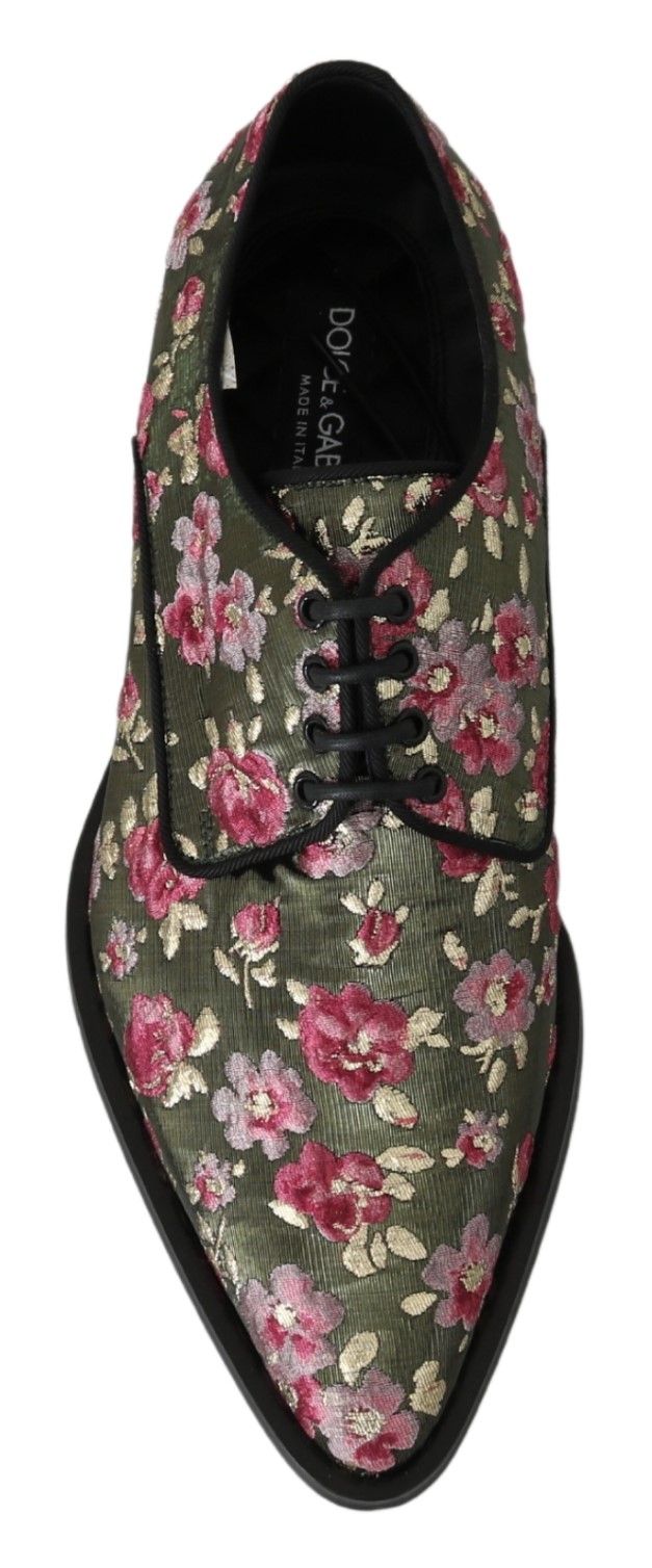 Green Jacquard Floral Dress Broque Shoes