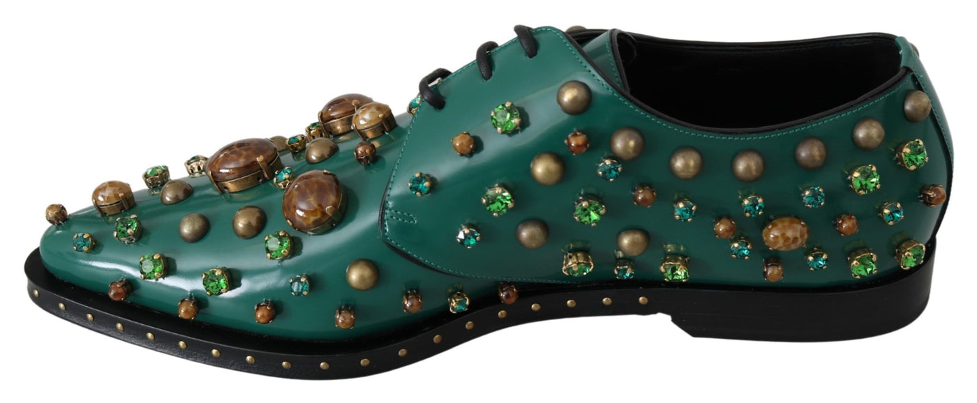 Green Leather Crystal Dress Broque Shoes