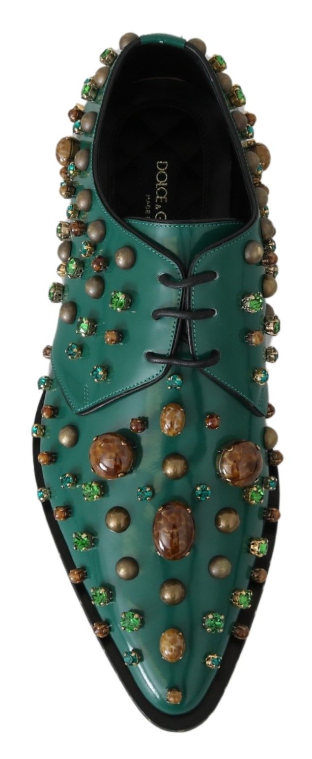 Green Leather Crystal Dress Broque Shoes