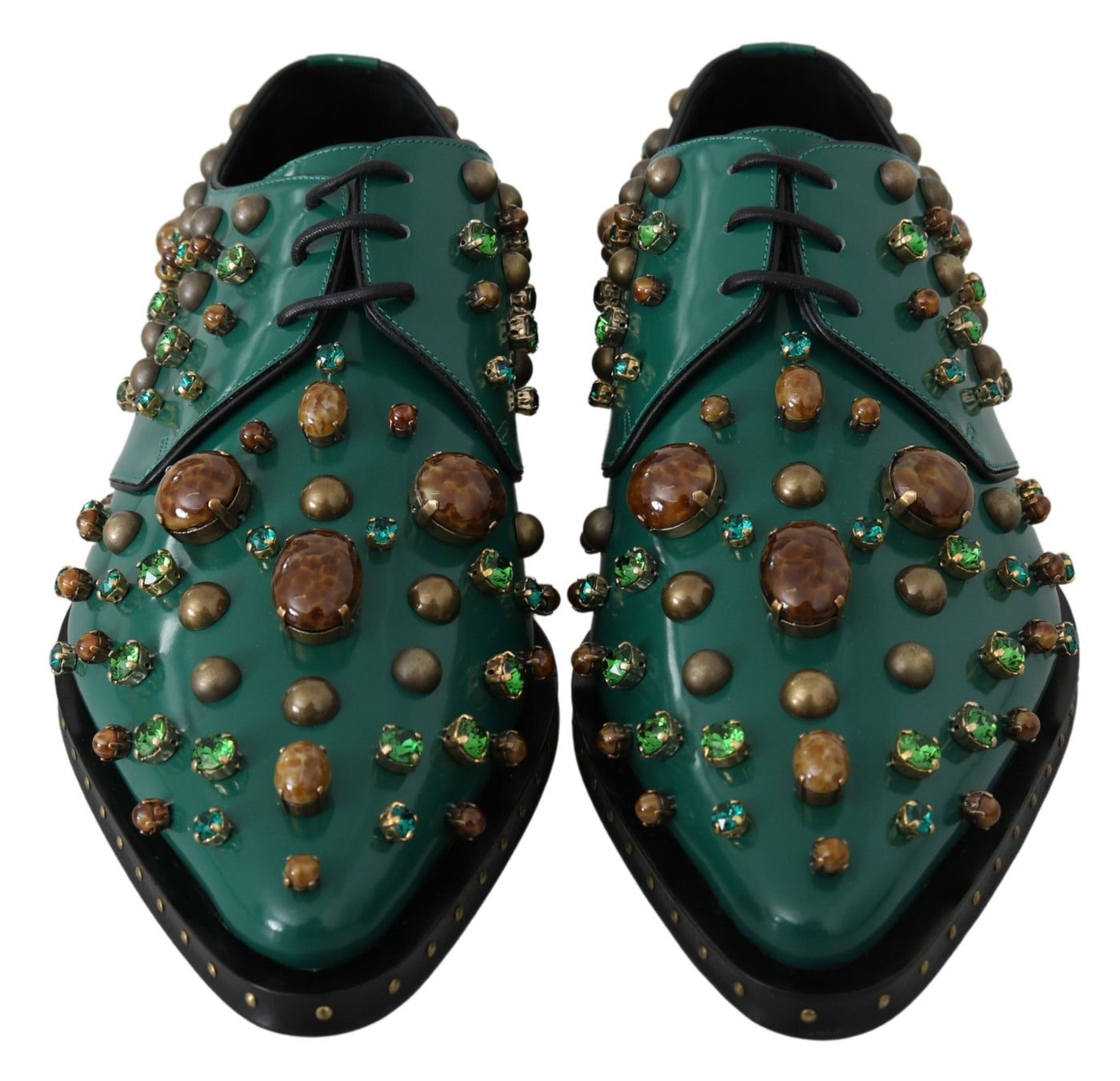 Green Leather Crystal Dress Broque Shoes