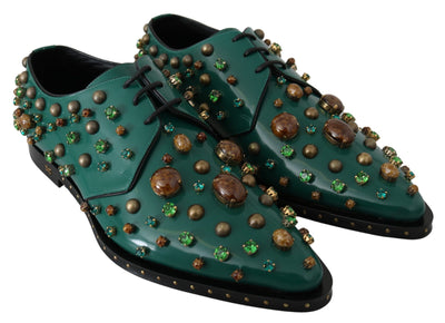 Green Leather Crystal Dress Broque Shoes