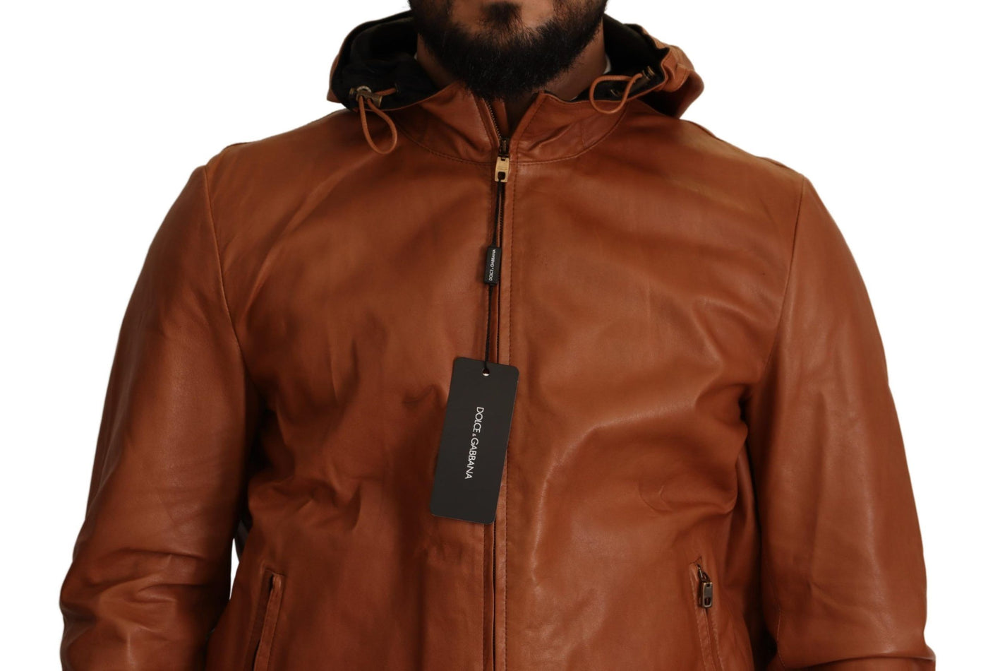 Brown Leather Lambskin Hooded Coat Jacket