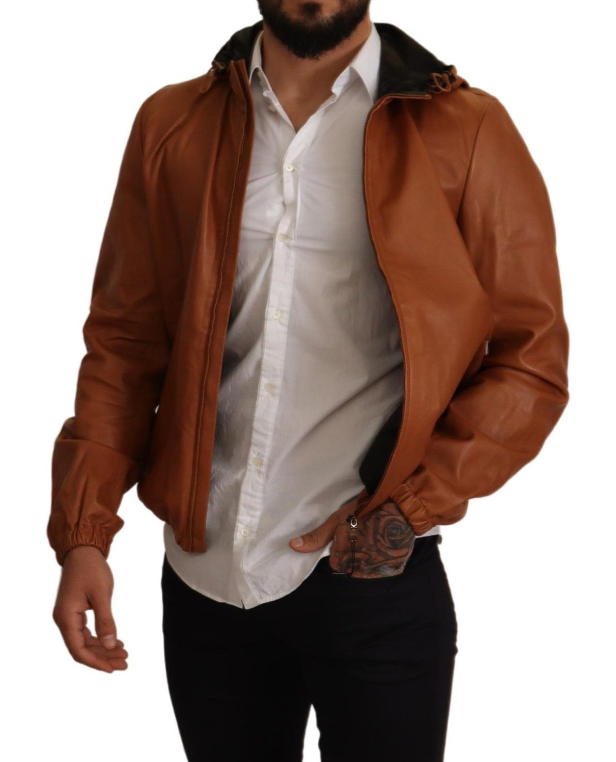 Brown Leather Lambskin Hooded Coat Jacket