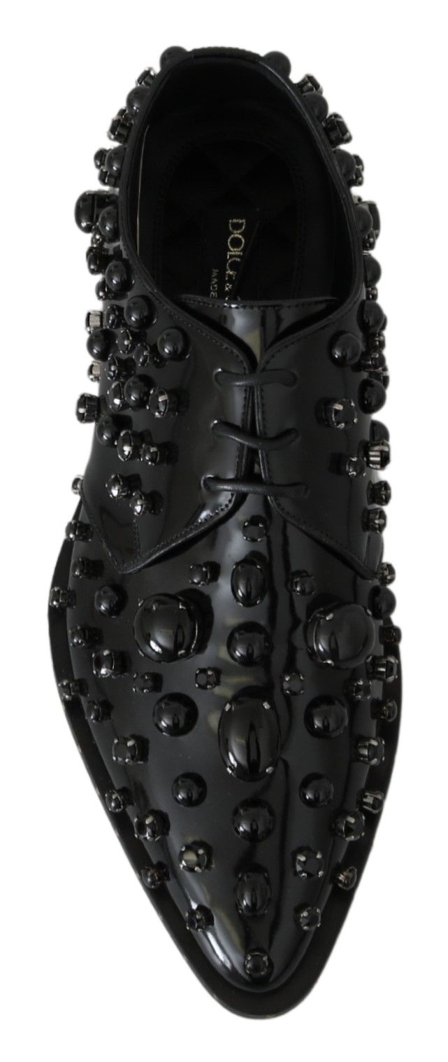 Black Leather Crystals Dress Broque Shoes