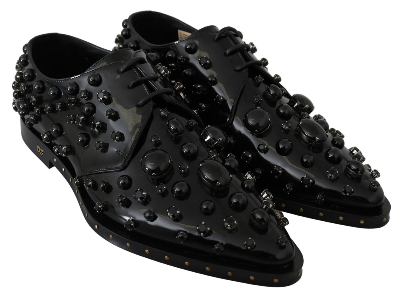 Black Leather Crystals Dress Broque Shoes