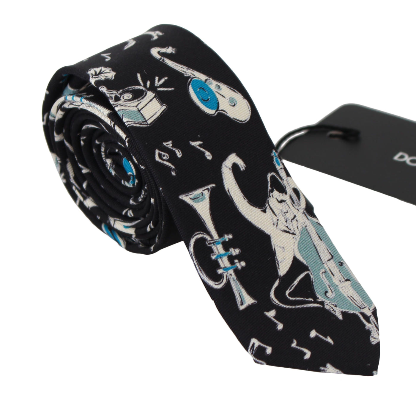 Black 100% Silk Musical Isntrument Print Classic Tie