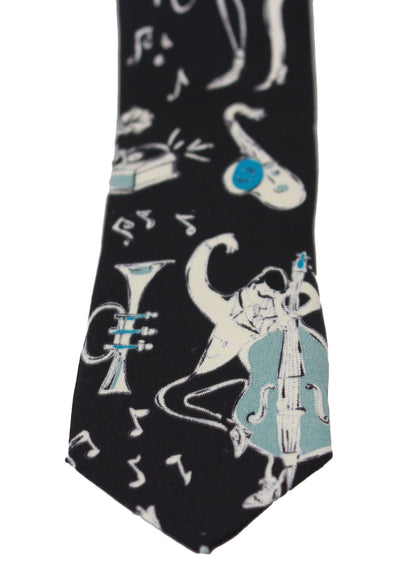 Black 100% Silk Musical Isntrument Print Classic Tie