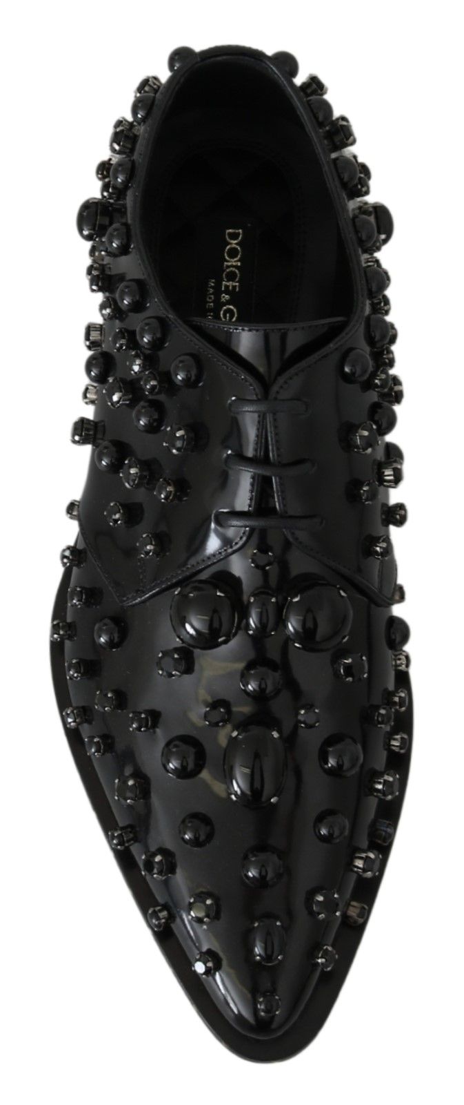 Black Leather Crystals Dress Broque Shoes