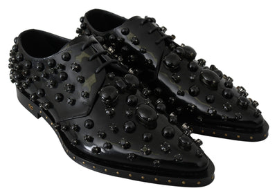 Black Leather Crystals Dress Broque Shoes