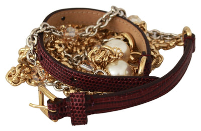 Purple Leather Gold Chain Crystal Waist Belt