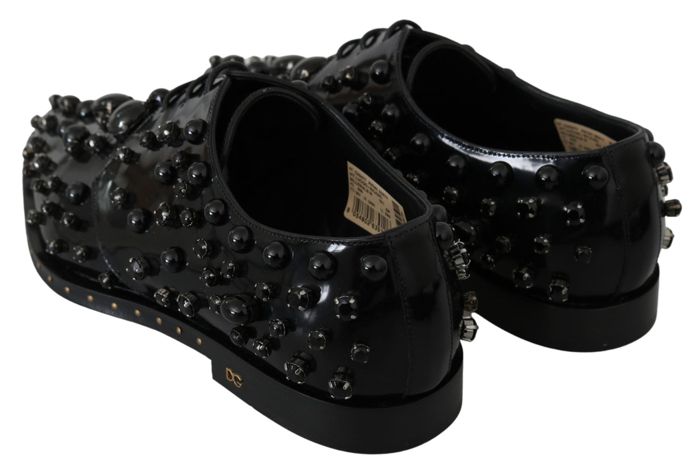 Black Leather Crystals Dress Broque Shoes