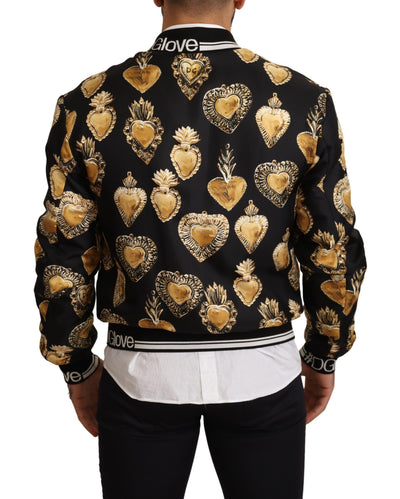 Black Silk Sacred Heart Bomber Coat Jacket