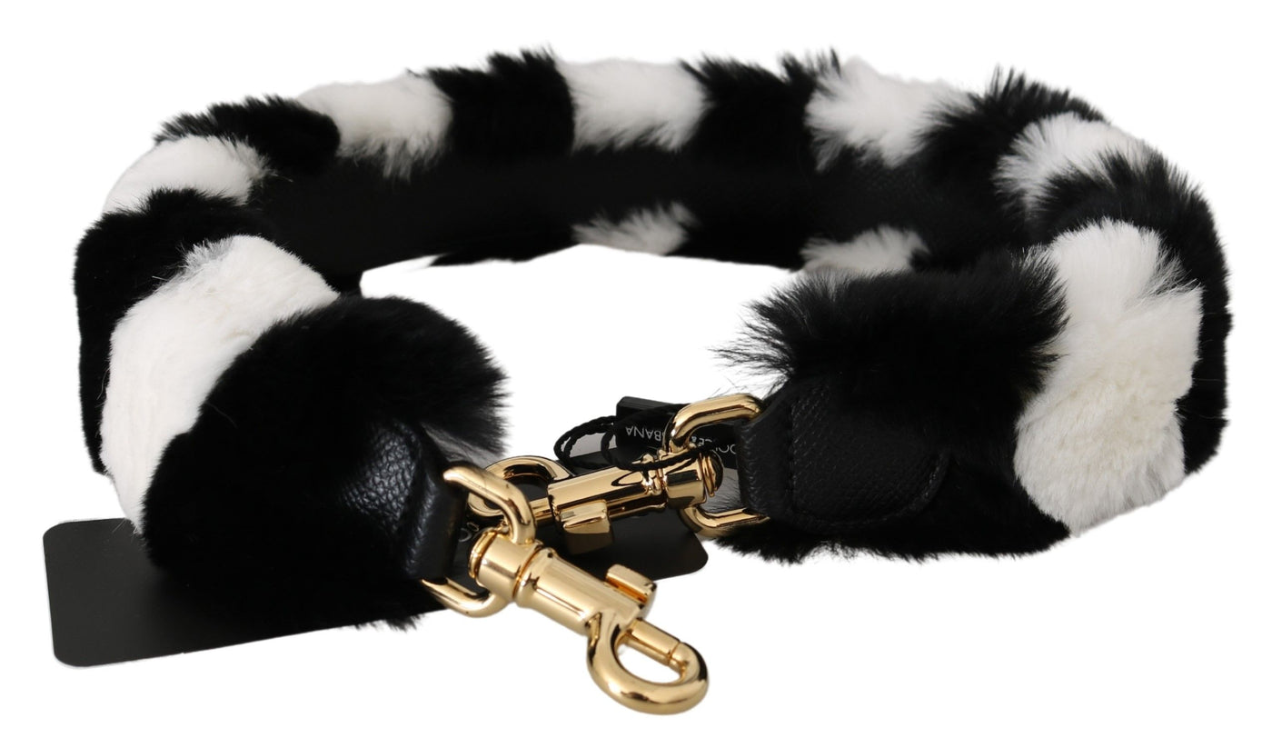 Black White Lapin Fur Accessory Shoulder Strap