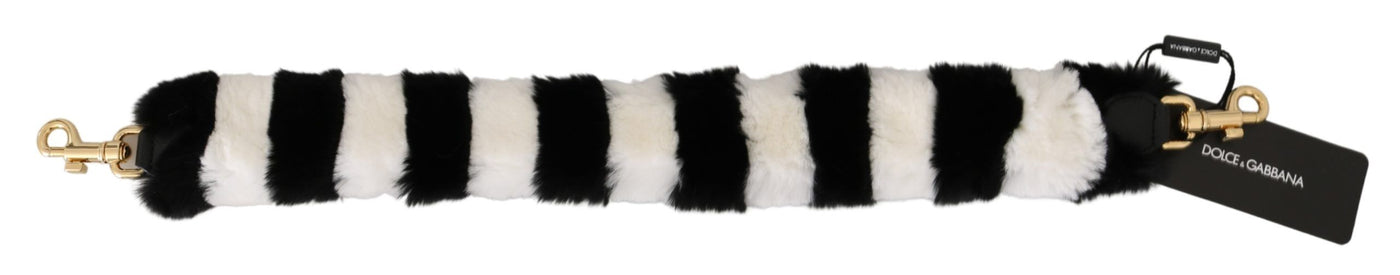 Black White Lapin Fur Accessory Shoulder Strap