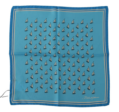 Light Blue Printed DG Logo Square Handkerchief Scarf