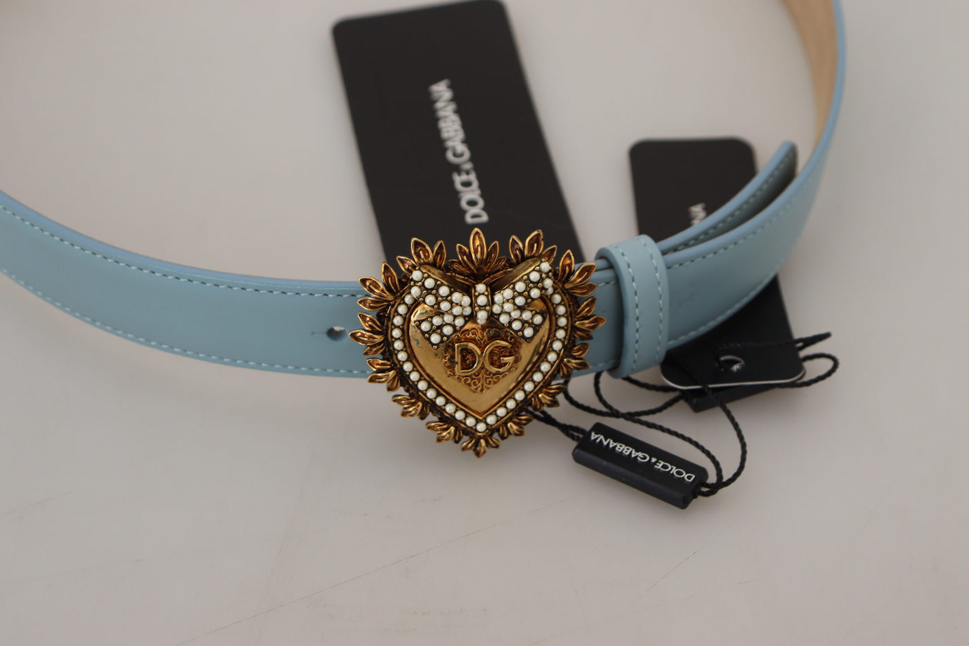 Blue Leather DEVOTION Heart DG Logo Metal Buckle Belt