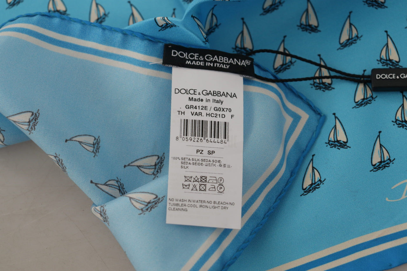 Light Blue Printed DG Logo Square Handkerchief Scarf