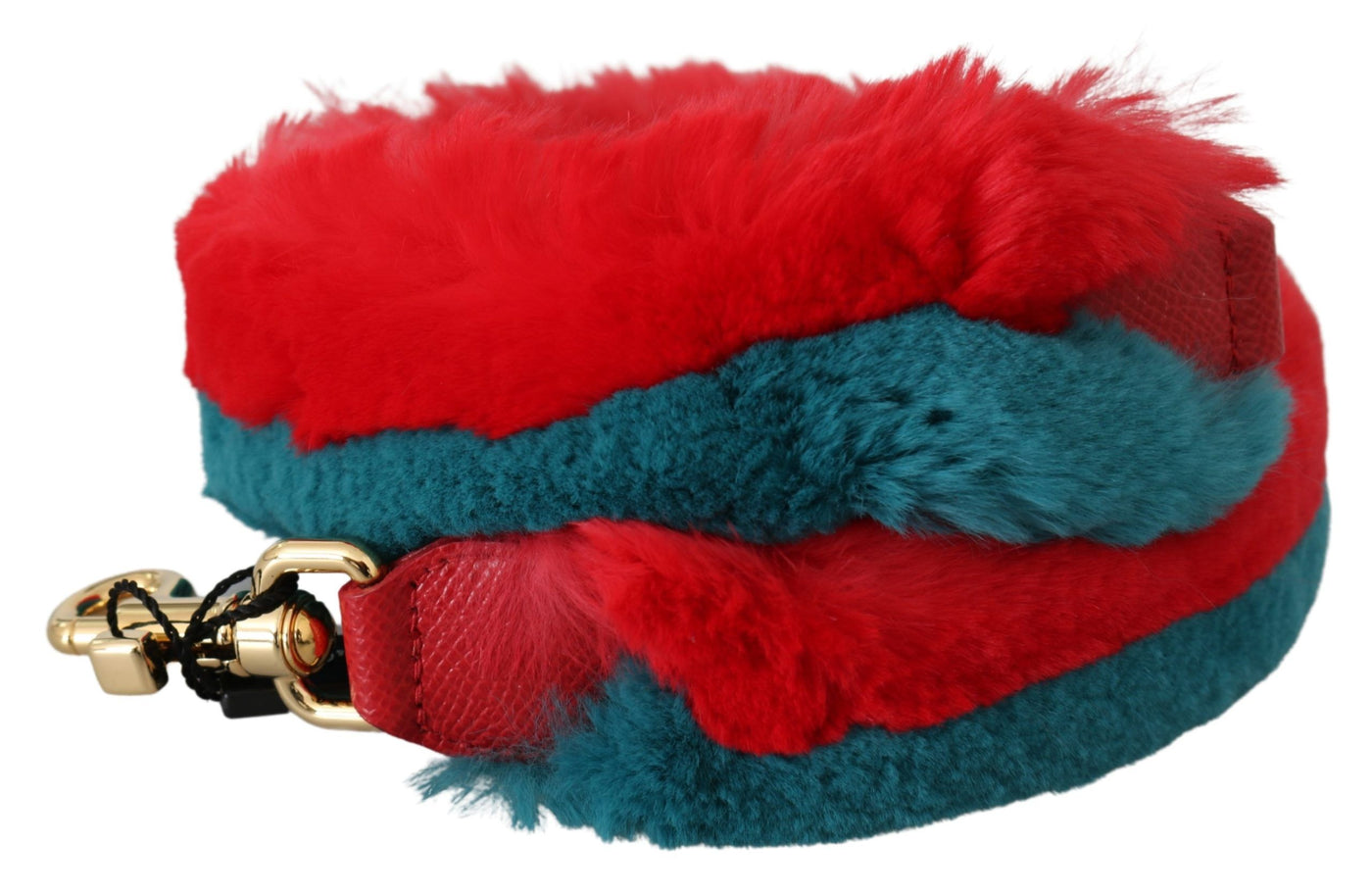 Red Blue Rabbit Fur Leather Shoulder Strap