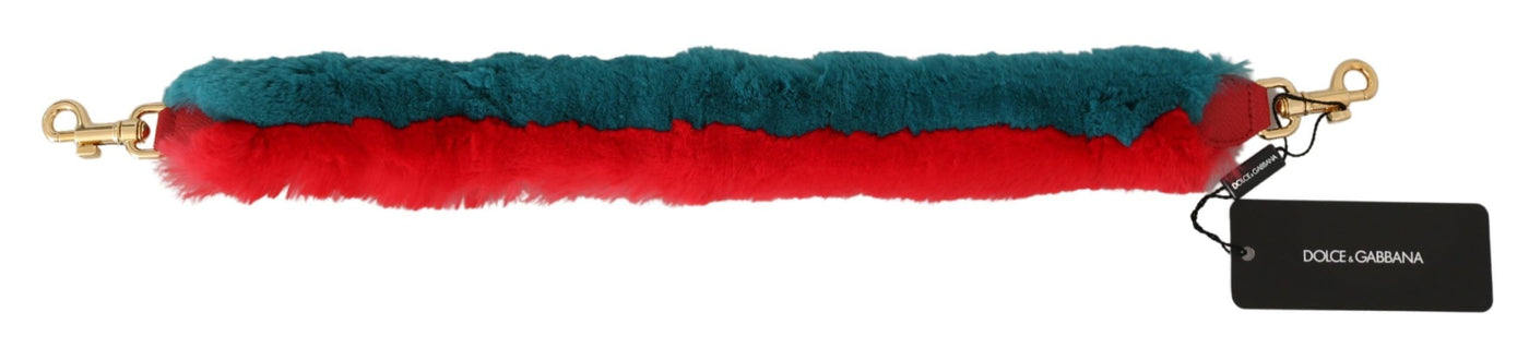 Red Blue Rabbit Fur Leather Shoulder Strap