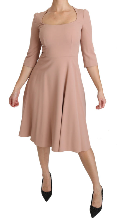 Pink 3/4 Sleeves A-line Viscose Dress