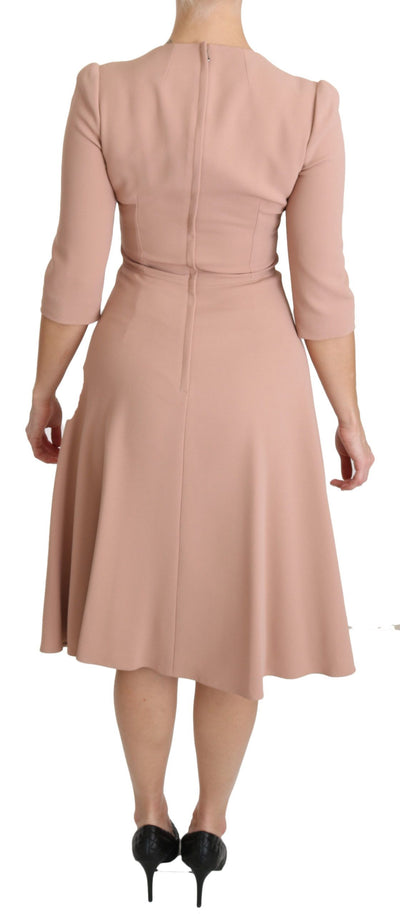 Pink 3/4 Sleeves A-line Viscose Dress