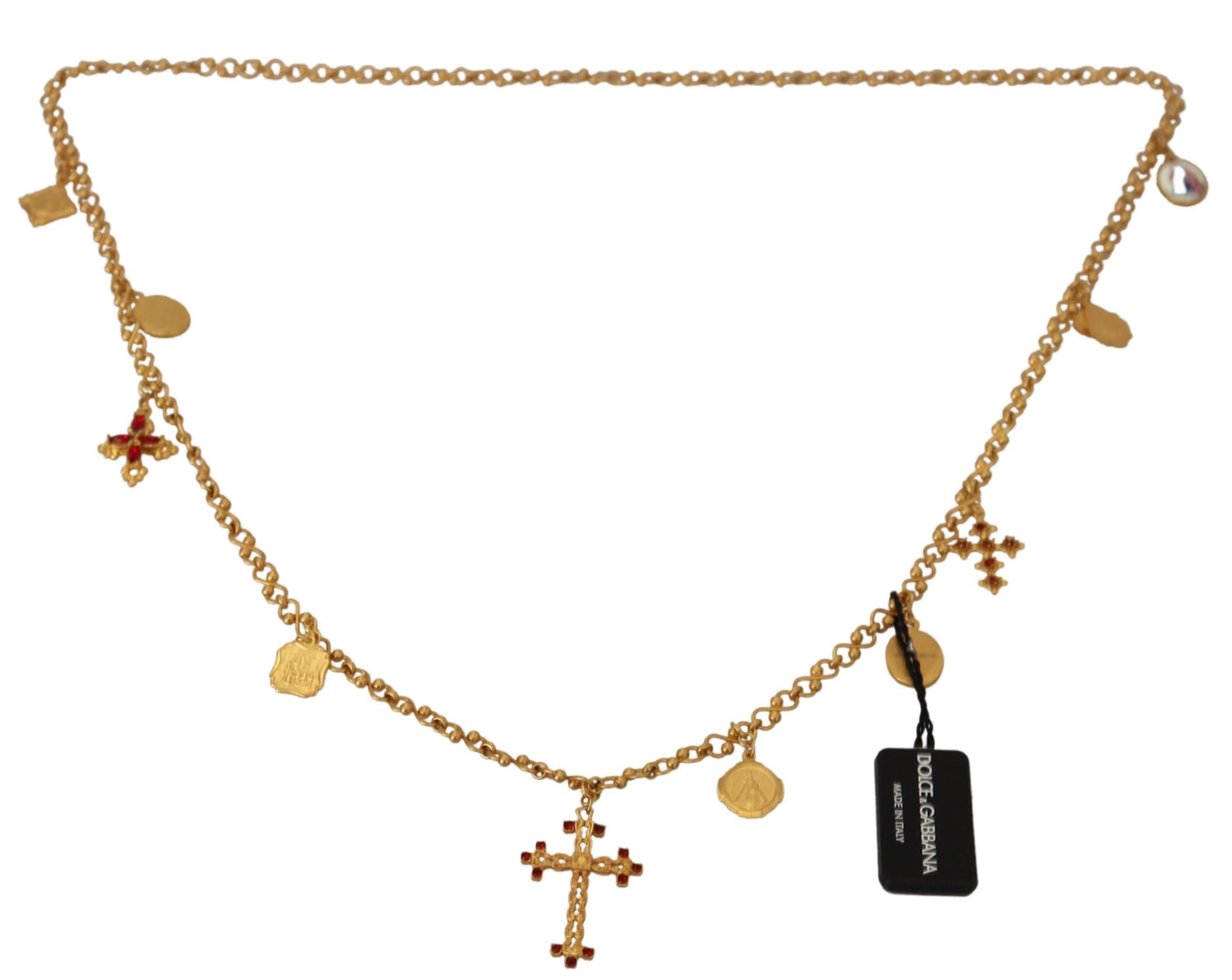 Gold Tone Brass Chain Religious Cross Pendant Necklace