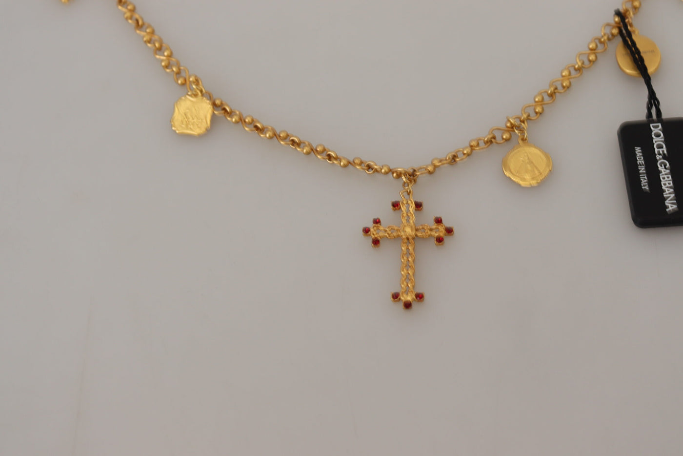 Gold Tone Brass Chain Religious Cross Pendant Necklace