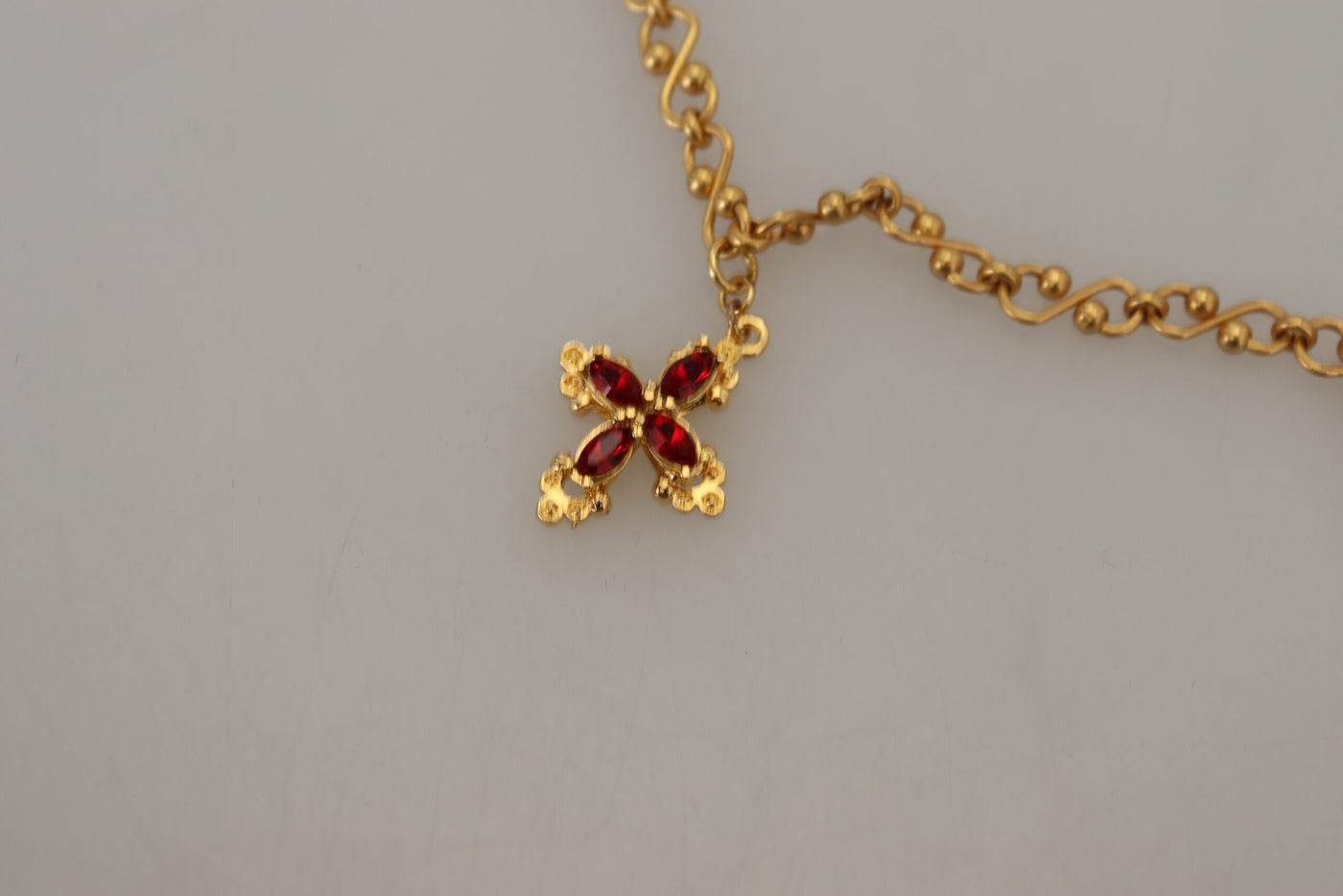 Gold Tone Brass Chain Religious Cross Pendant Necklace