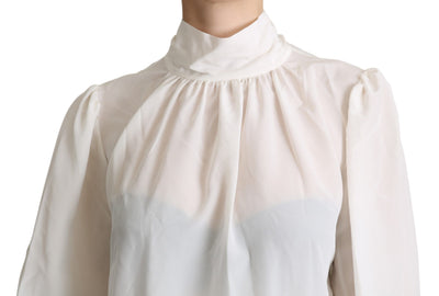 White Silk Pussy Bow Long Sleeved Top Blouse