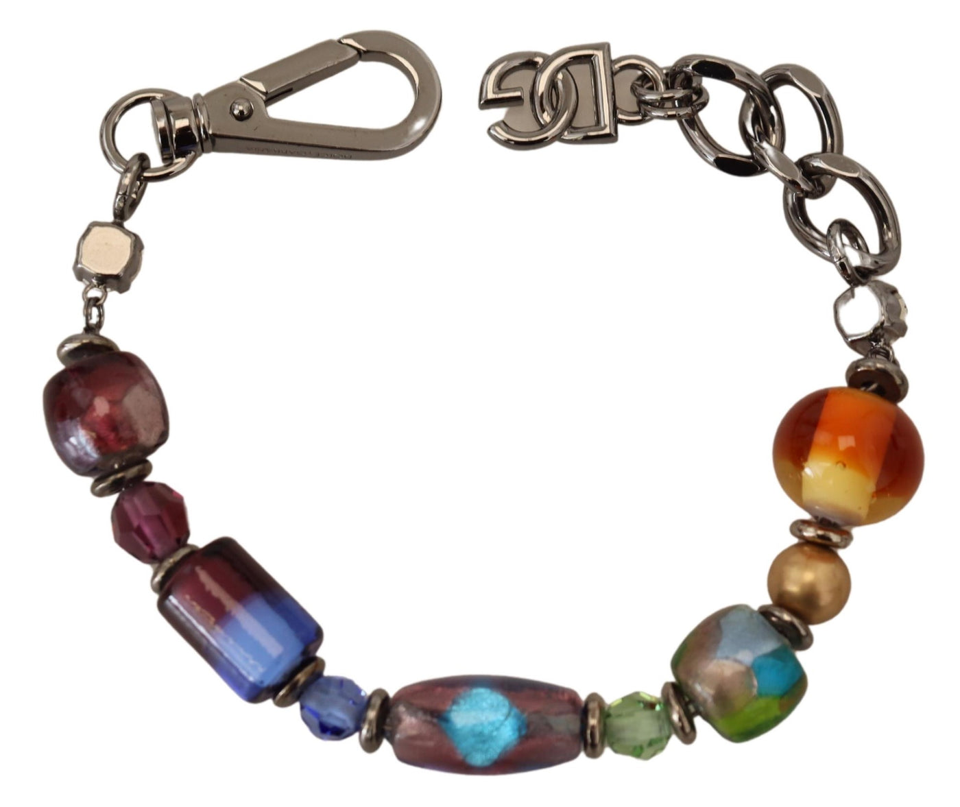 multicolor Silver Chain Brass Beaded Lobster Clasp Bracelet