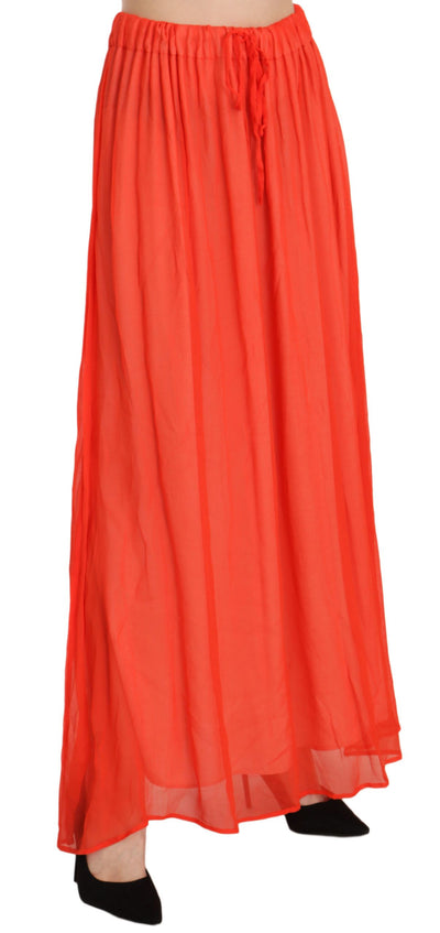 Orange Crepe Pleated Trapeze Viscose Maxi Skirt