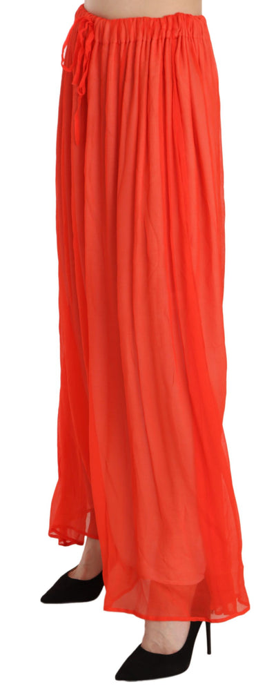 Orange Crepe Pleated Trapeze Viscose Maxi Skirt