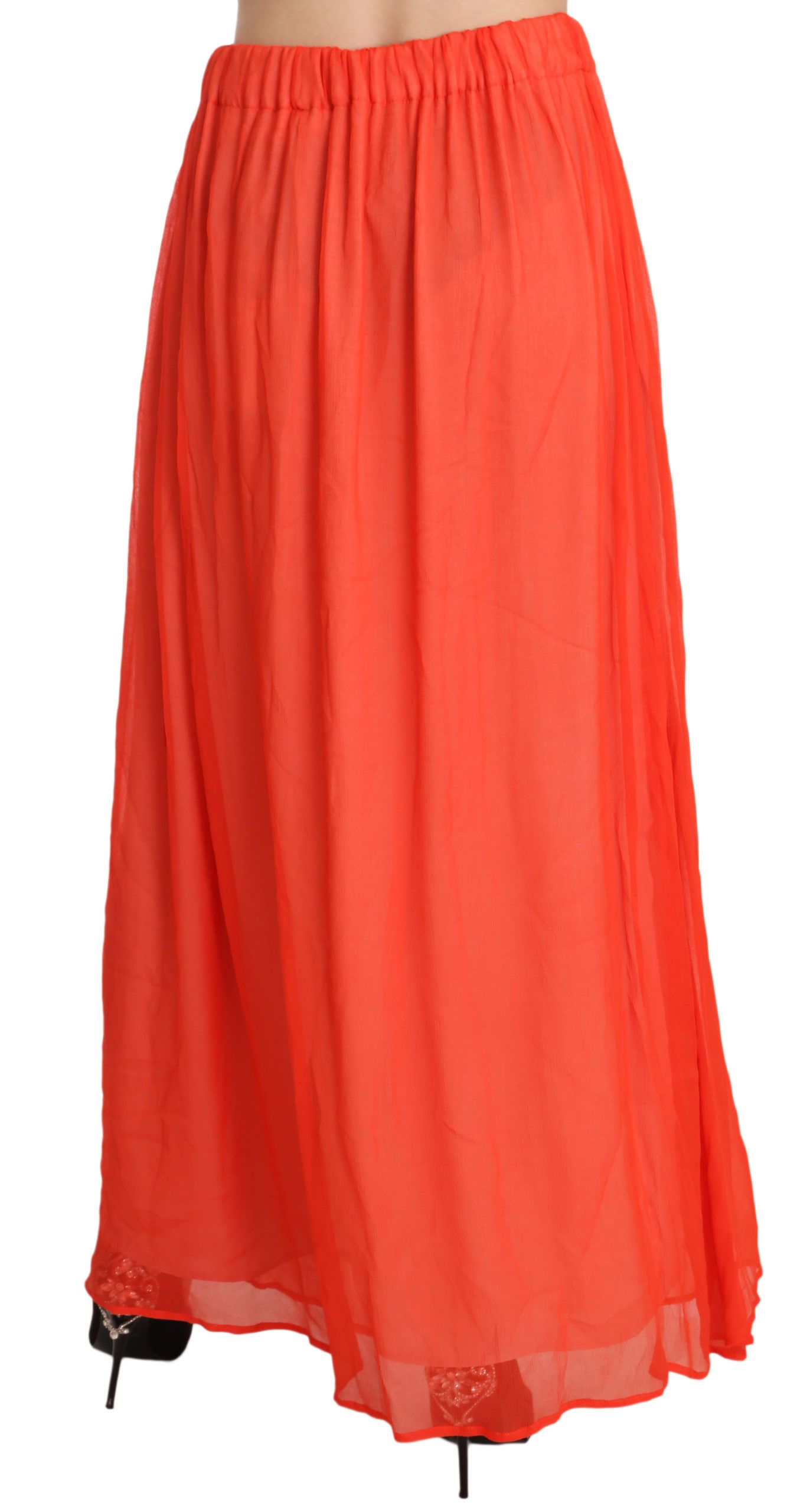 Orange Crepe Pleated Trapeze Viscose Maxi Skirt