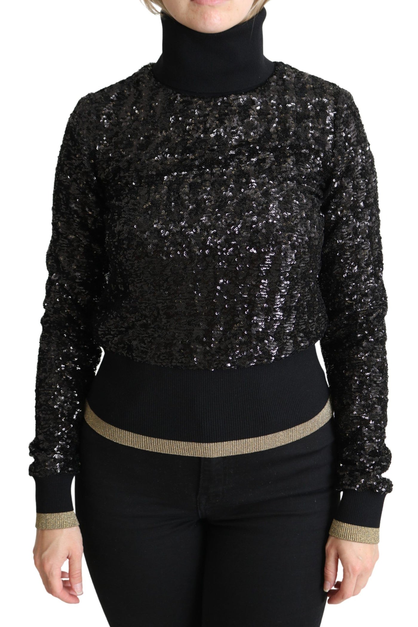 Black Sequined Knitted Turtle Neck Sweater