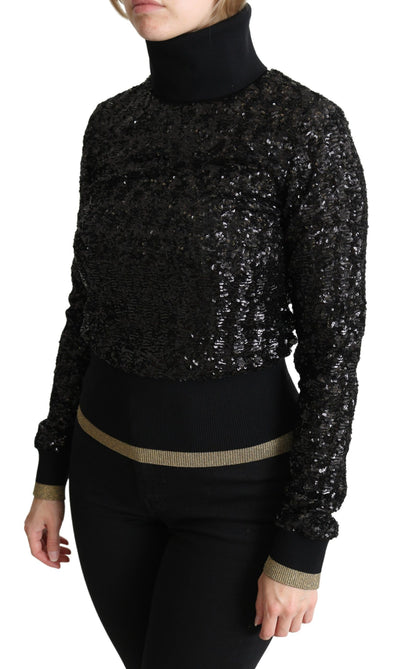 Black Sequined Knitted Turtle Neck Sweater