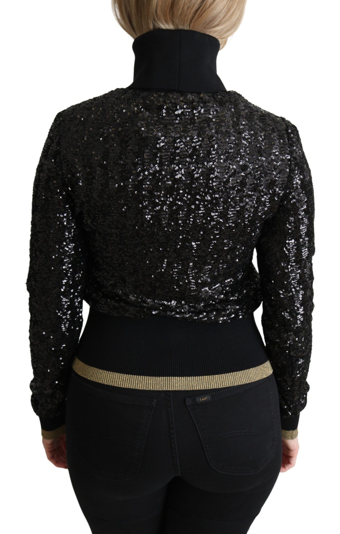 Black Sequined Knitted Turtle Neck Sweater