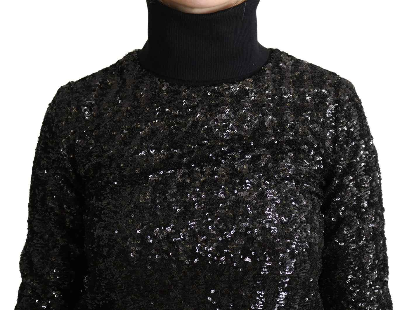 Black Sequined Knitted Turtle Neck Sweater