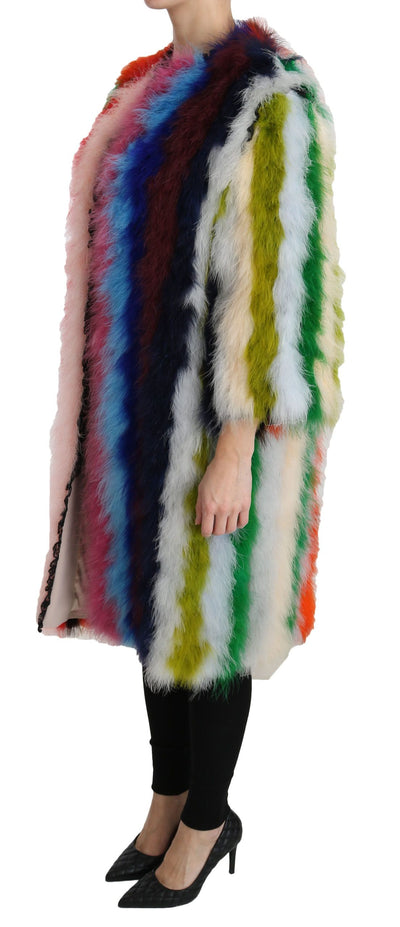 Multicolor Turkey Feather Cape Fur Coat