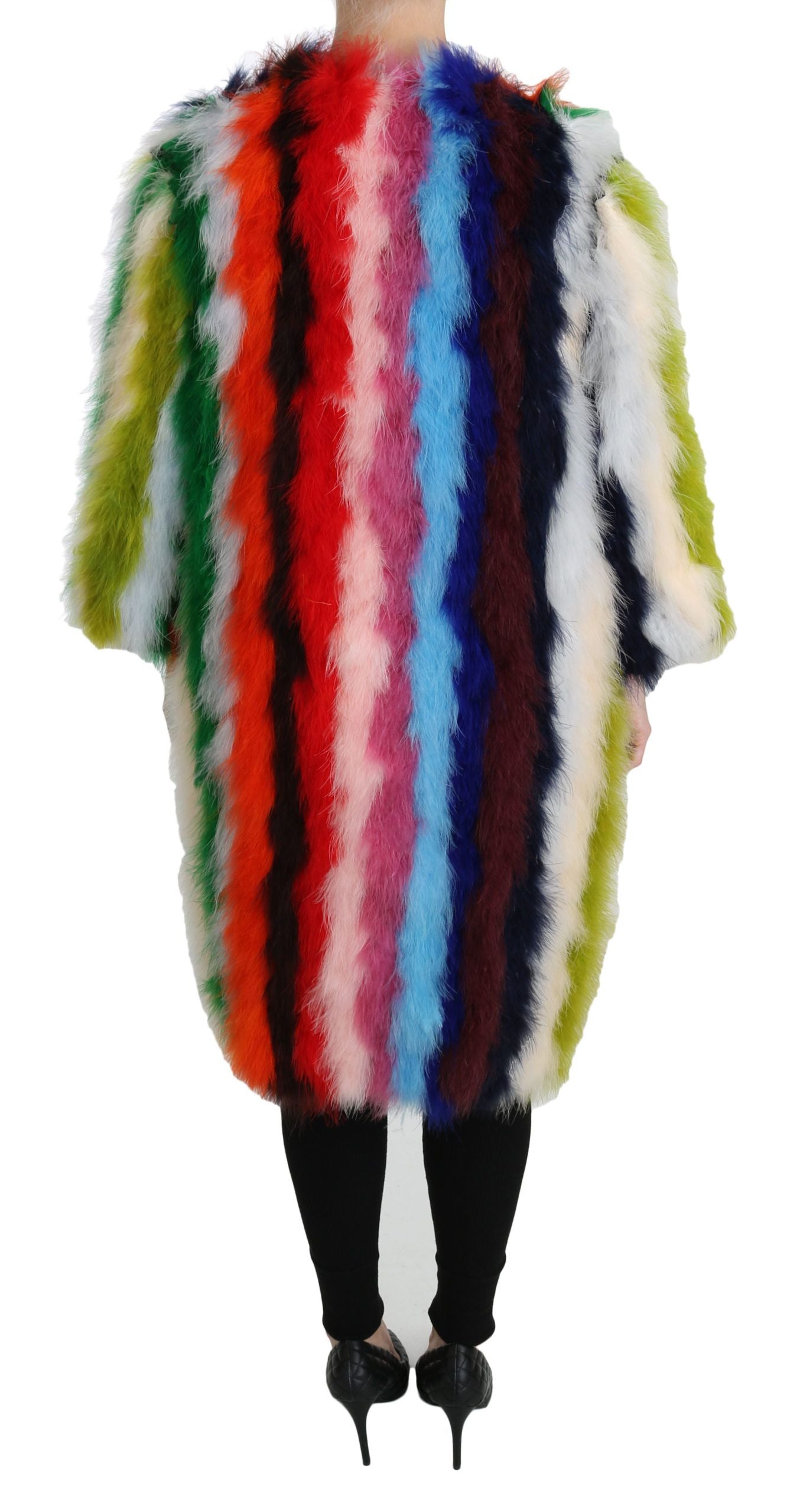 Multicolor Turkey Feather Cape Fur Coat