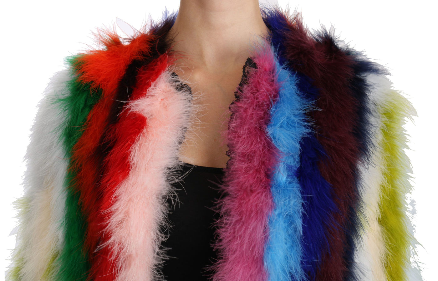 Multicolor Turkey Feather Cape Fur Coat