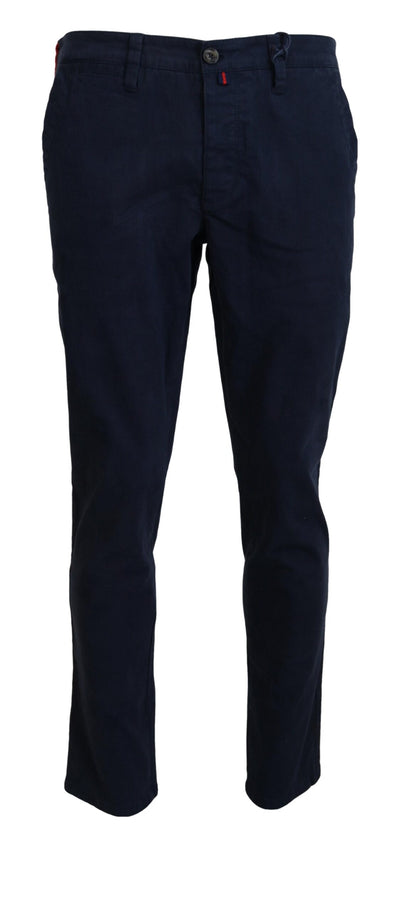 Blue Cotton Straight Fit Men Casual Dress Pants