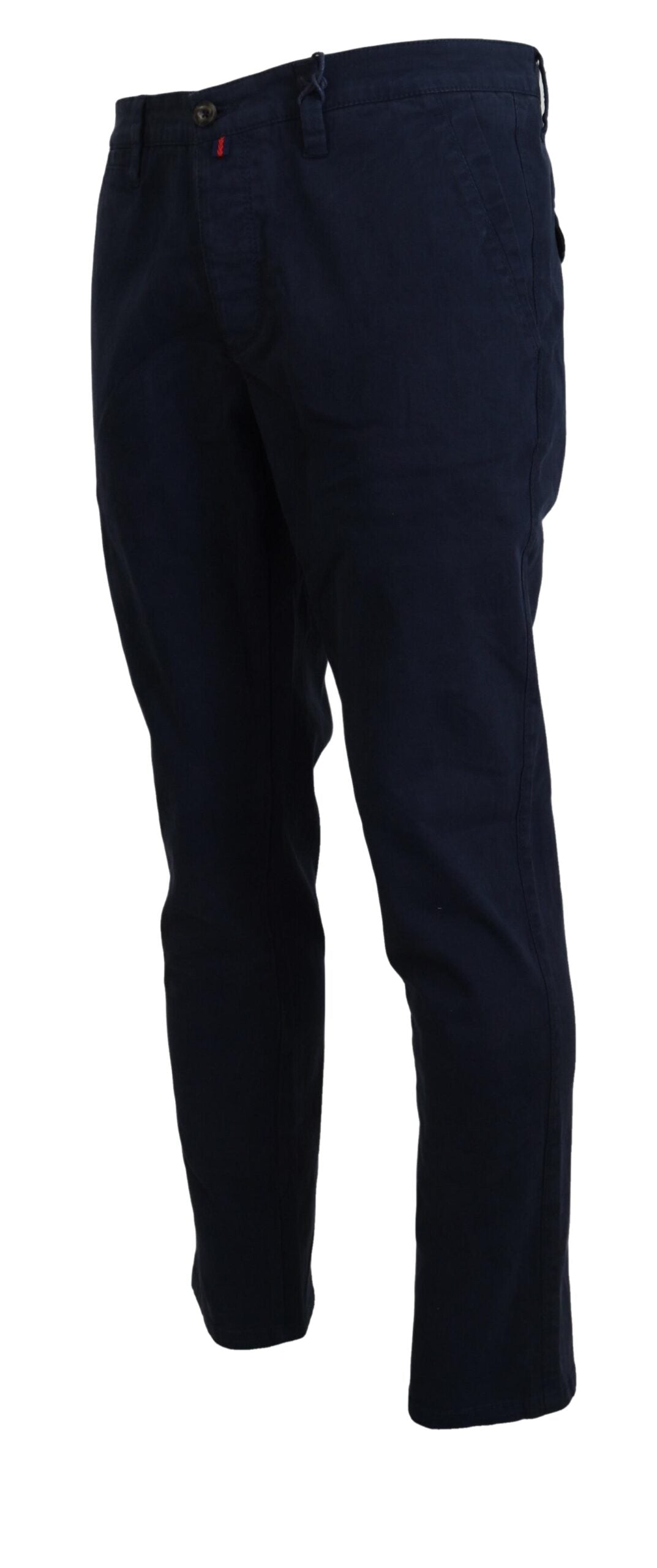 Blue Cotton Straight Fit Men Casual Dress Pants