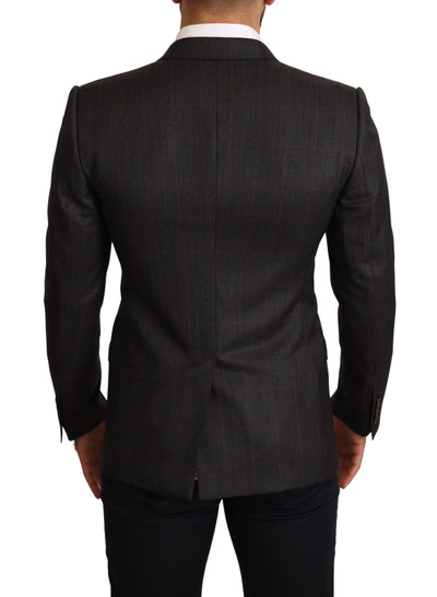 Gray Check Wool Slim Fit Blazer Jacket