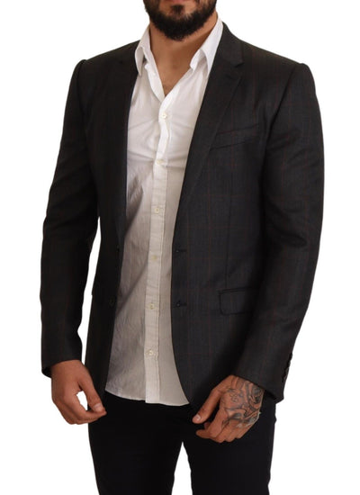 Gray Check Wool Slim Fit Blazer Jacket