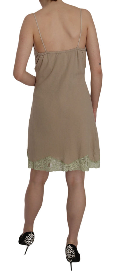 Beige Lace Spaghetti Strap Mini Cotton Dress