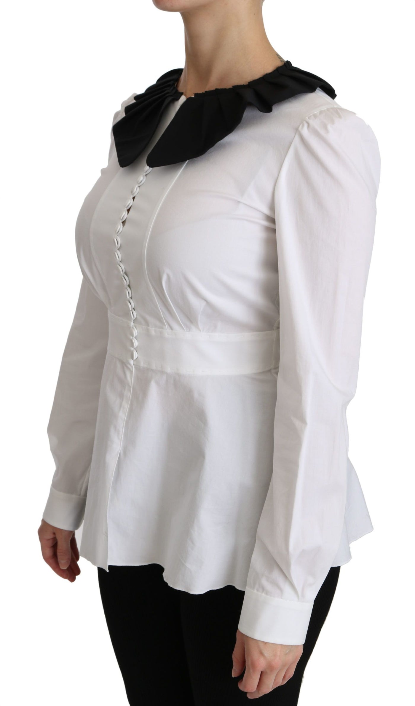 White Collared Long Sleeve Blouse Cotton Top