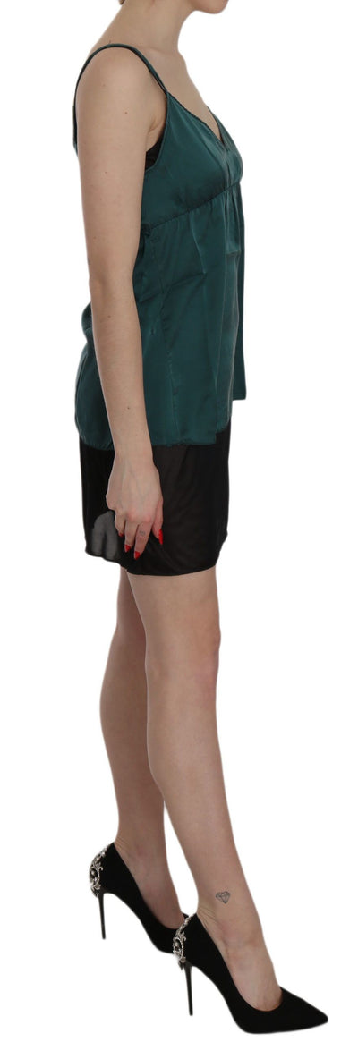 Silk Green Spaghetti Strap Shift Mini Dress