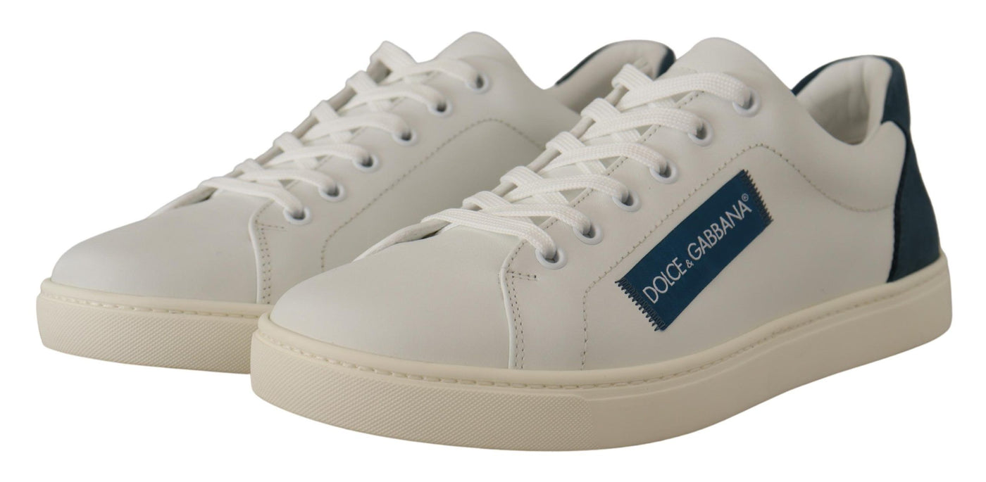 White Blue Leather Low Top Sneakers